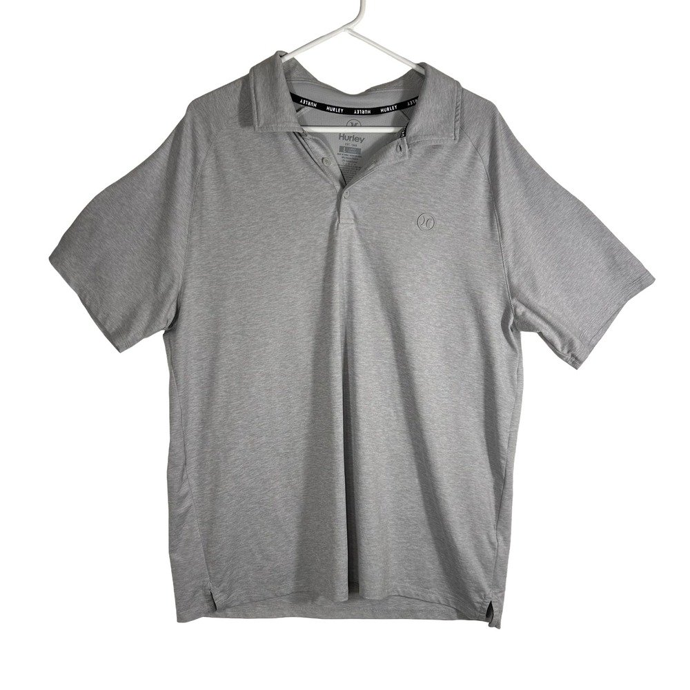 Hurley Mens Short Sleeve Polo Shirt Heather Grey Stretch Performance Size Large